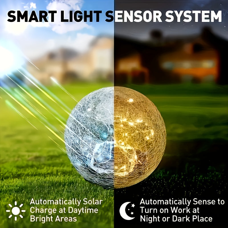 Solar Globe Lights Outdoor, 4-Pack Crackle Glass Garden Spheres with Auto On and Off, 800mAh Battery and LED Lighting for Patios and Holiday Decor
