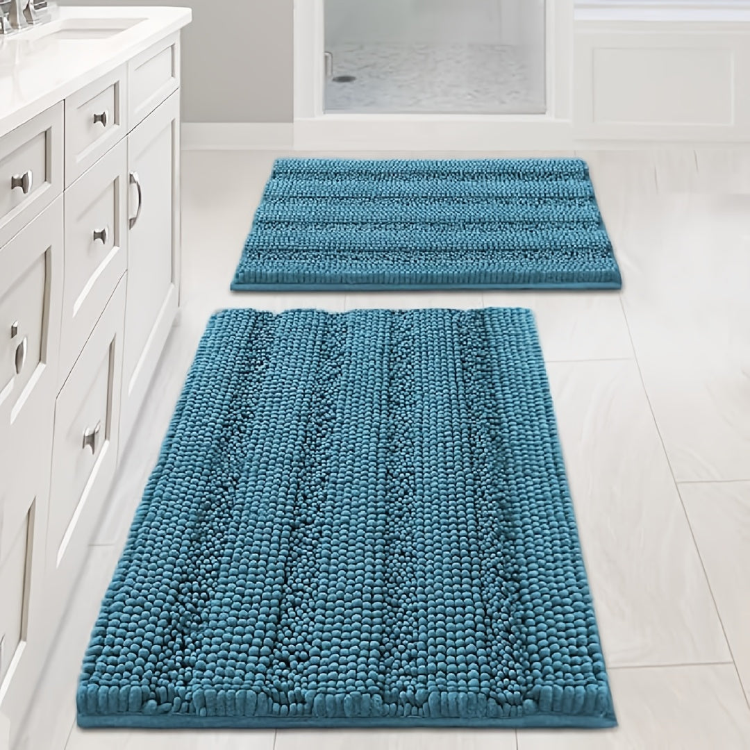 AIERJIA Bathroom Rugs, Set of 2 Thick Chenille Striped Shaggy Bath Mats for The Bathroom, Non-Slip Mats for Bathroom Flooring (32 X 20 And 24 X 17 Inches)