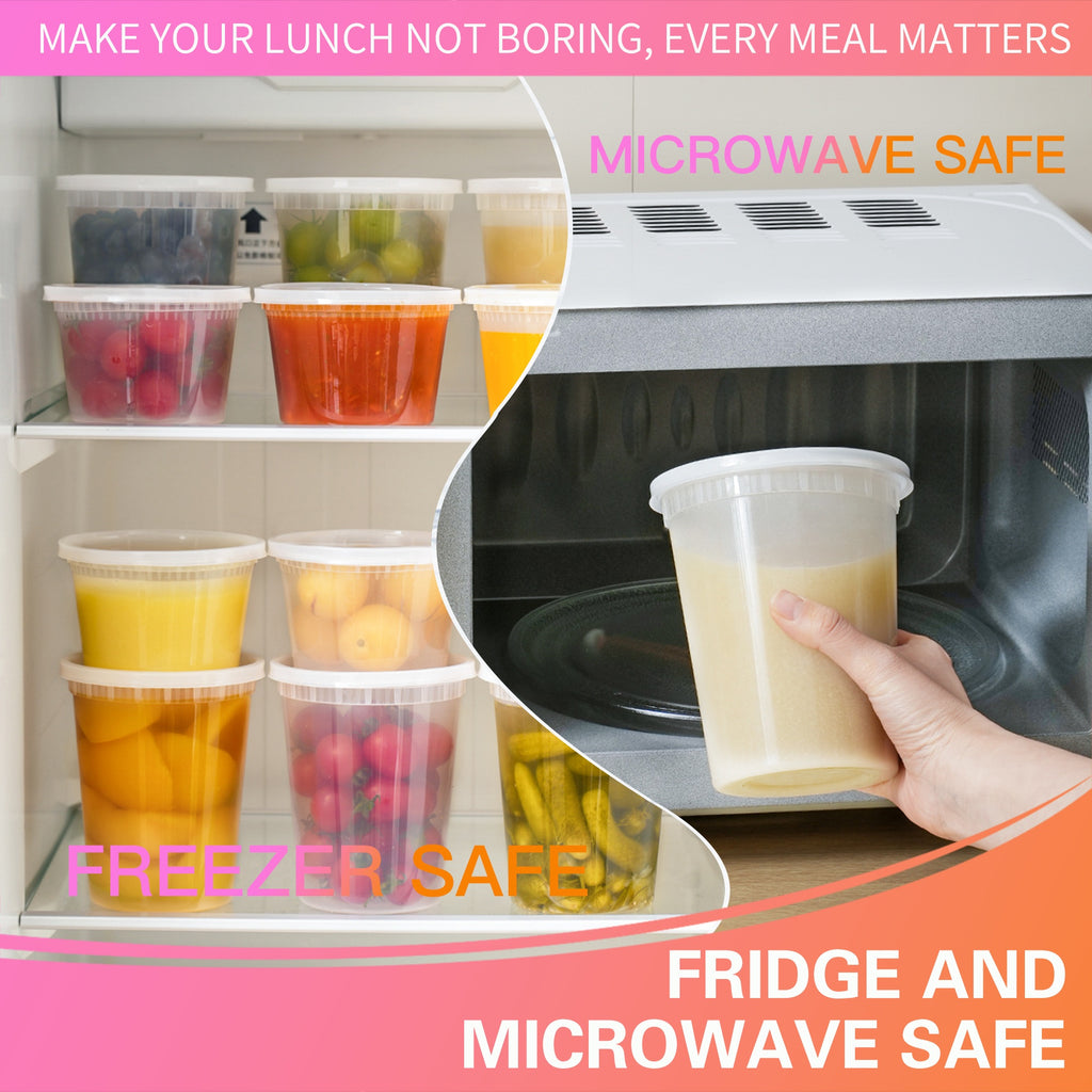 60pcs 32oz Durable Leakproof Deli Containers With Lids Set, Soup, Slime, Sugar, Fruit, Food Storage Container, Kitchen Organizers And Storage Accessories, Microwave & Dishwasher & Freezer Safe, Local Warehouse