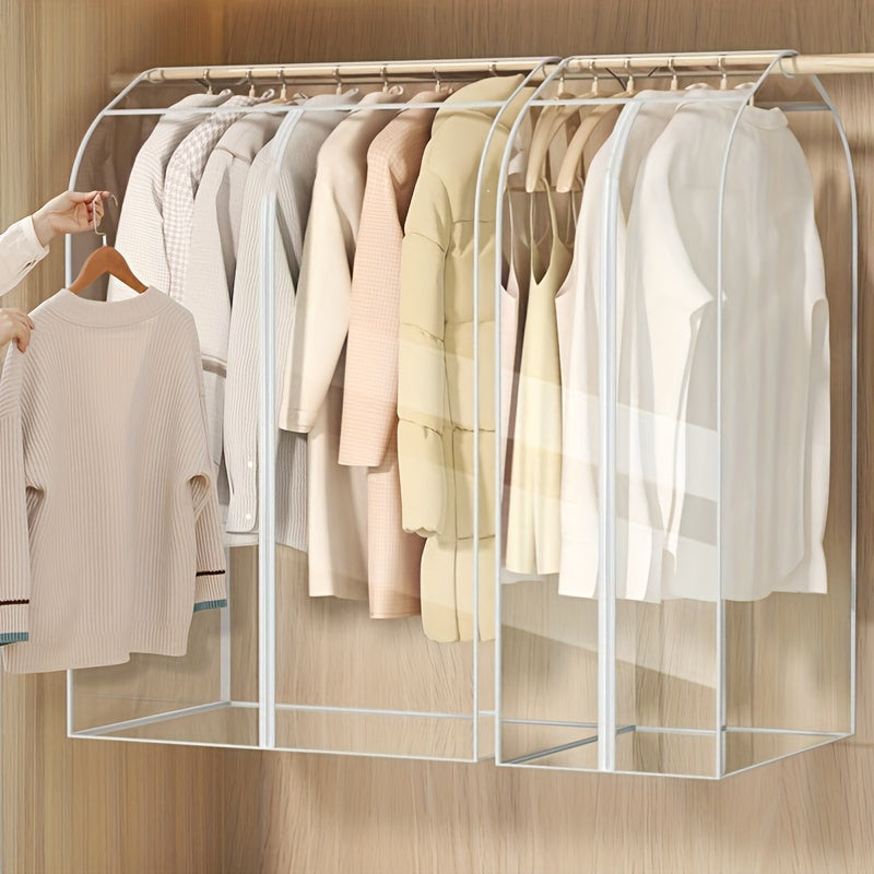 1pc Extra Large Clear Hanging Garment Bag - PVC Zipper Closure Dustproof Closet Organizer for Coats, Suits, Dresses | Sealed Wardrobe Protector for Dorm, Bedroom Storage (Frame Not Included), Bedroom Wardrobe Accessory | Transparent Design | Durable