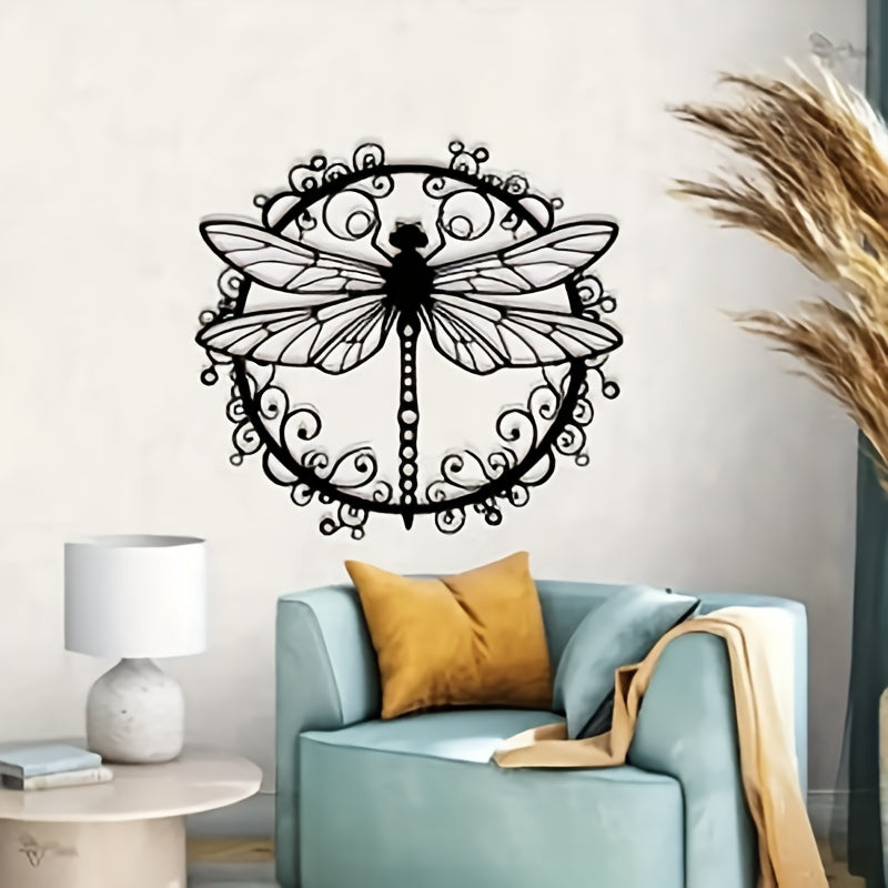 1pc Elegant Black Dragonfly Metal Wall Art - Intricate Iron Animal Print Design for Indoor/Outdoor Decor, Wedding, Housewarming Gift, Living Room, Office, Garden - Durable Wall-Mounted Home Decoration, Dragonfly Decor, Outdoor Art Piece, Decorative Art Pi