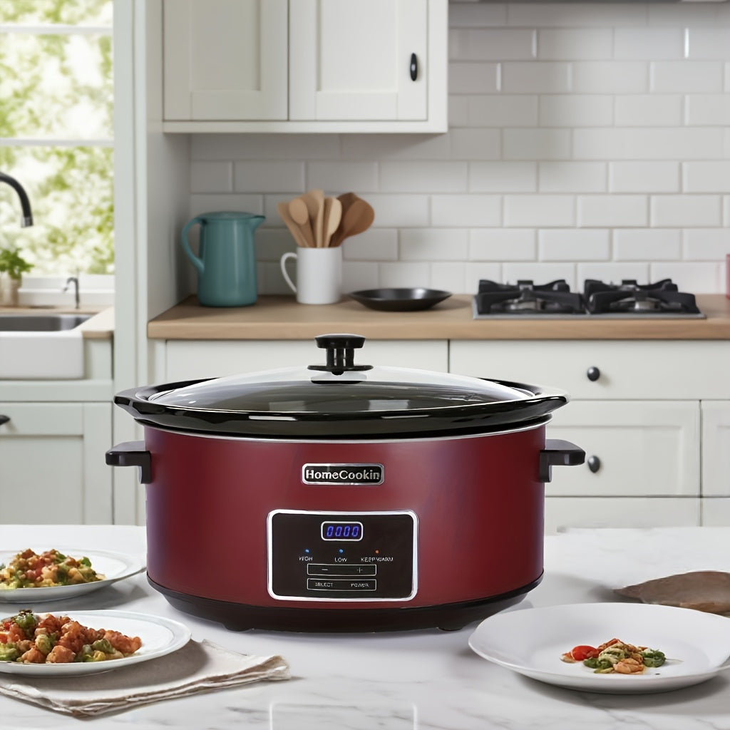 Homecookin Digital Slow Cooker with Non-Stick Ceramic Bowl - Programmable Countdown Timer & Keep Warm Function, Perfect for Family Meals, Soups, Stews, Holiday Cooking, House Party