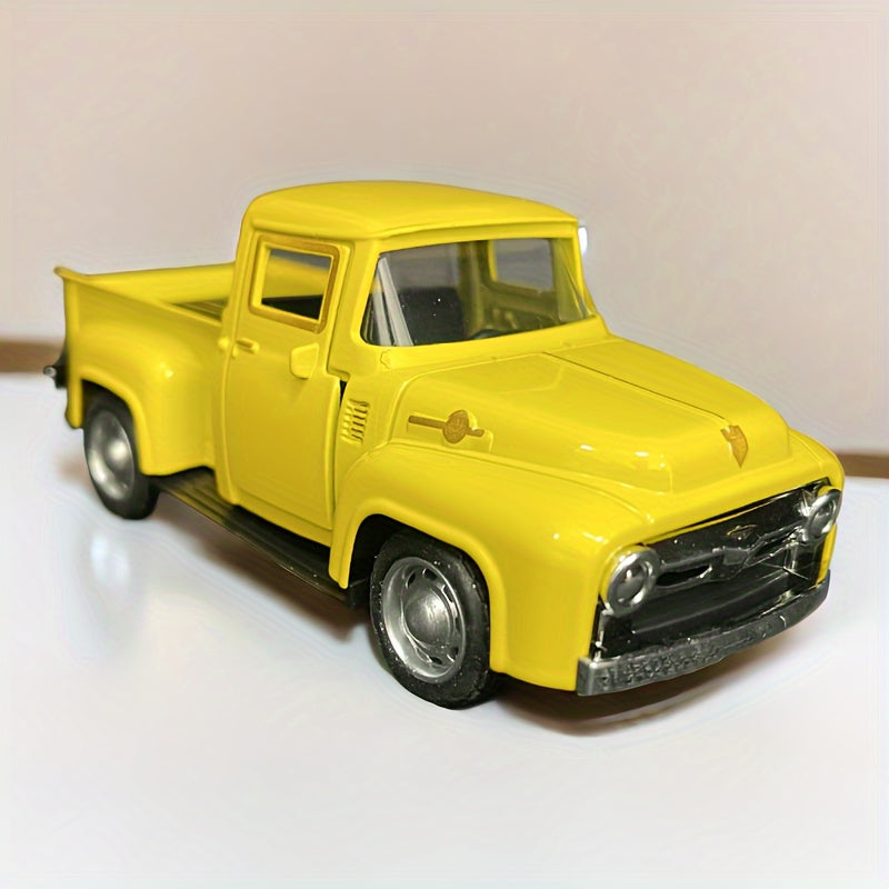 1pc Vintage Alloy Metal Pickup Truck Ornament -4.9*2*1.8 Inch Classic Car Model With Chrome Accents, Doors & Hood, - Ideal For Home & Office Decor--Red/ Blue/ Pink/ Green/ White/ Yellow/ Black Truck - Toy Truck, Alloy Metal Toy Car, Die Cast Car