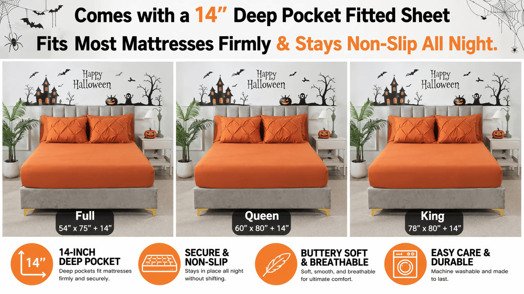 Cosybay 7 Piece Pinch Pleated Comforter Set Queen King Size, Luxury Soft Fluffy Bedding Includes 1 Comforter, 1 Extra Deep Pocket Fitted Sheet, 1 Flat Sheet, 4 Pillowcases & Pillow Covers, Perfect for Halloween Party, Holiday Celebrations & Birthday