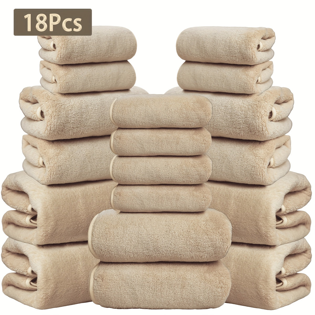 18pcs Coral Velvet Towel Bath Towel Set, 4 Bath Towels, 4 Towels, 10 Square Towels, Suitable for Hotel, Home, Travel, Spa
