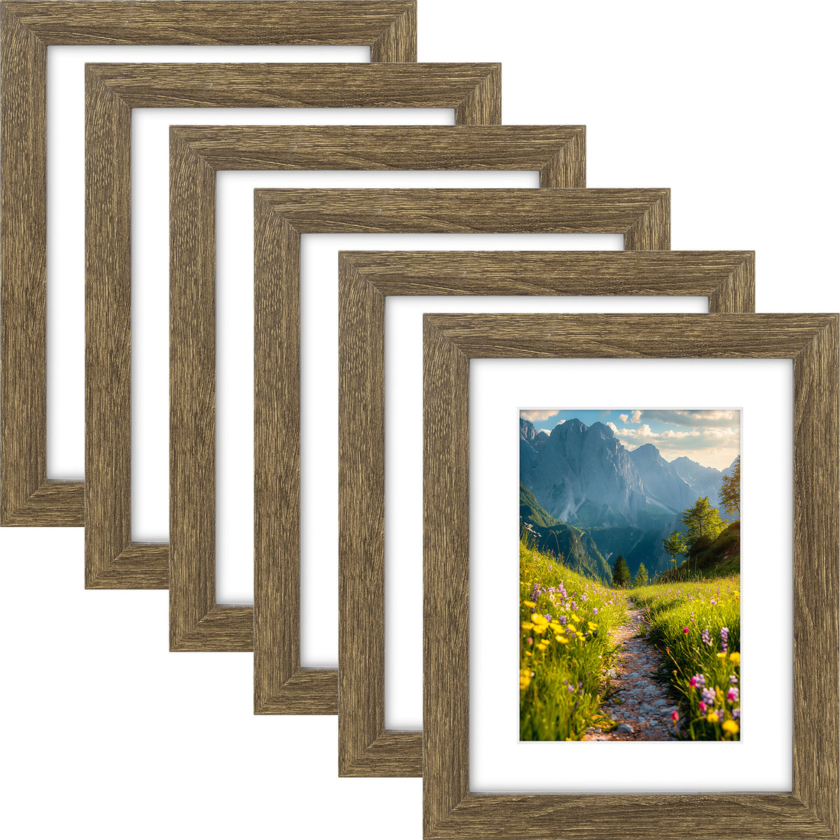 6 Packs 6x8/8x10/9x12/11x14/16x20 Picture Frames Set, Engineered Wood Gallery Wall Frame Set with Plexiglass - Wall Mounting or Tabletop Display