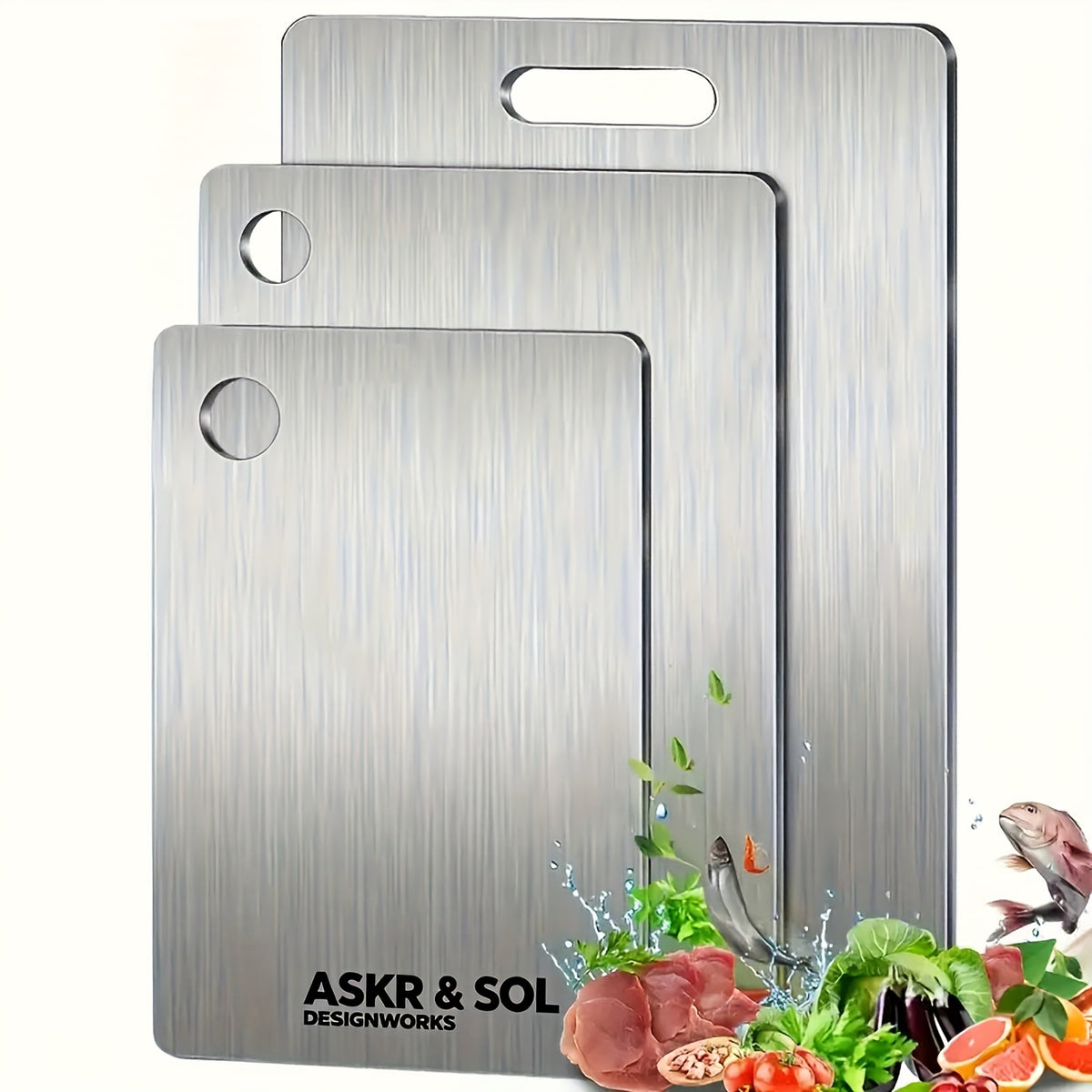 3pcs Premium Stainless Steel Chopping Board Set - Durable, Easy to Clean, Kitchen Ready, Space Saving, Rust Resistant and BPA Free for Food Safety
