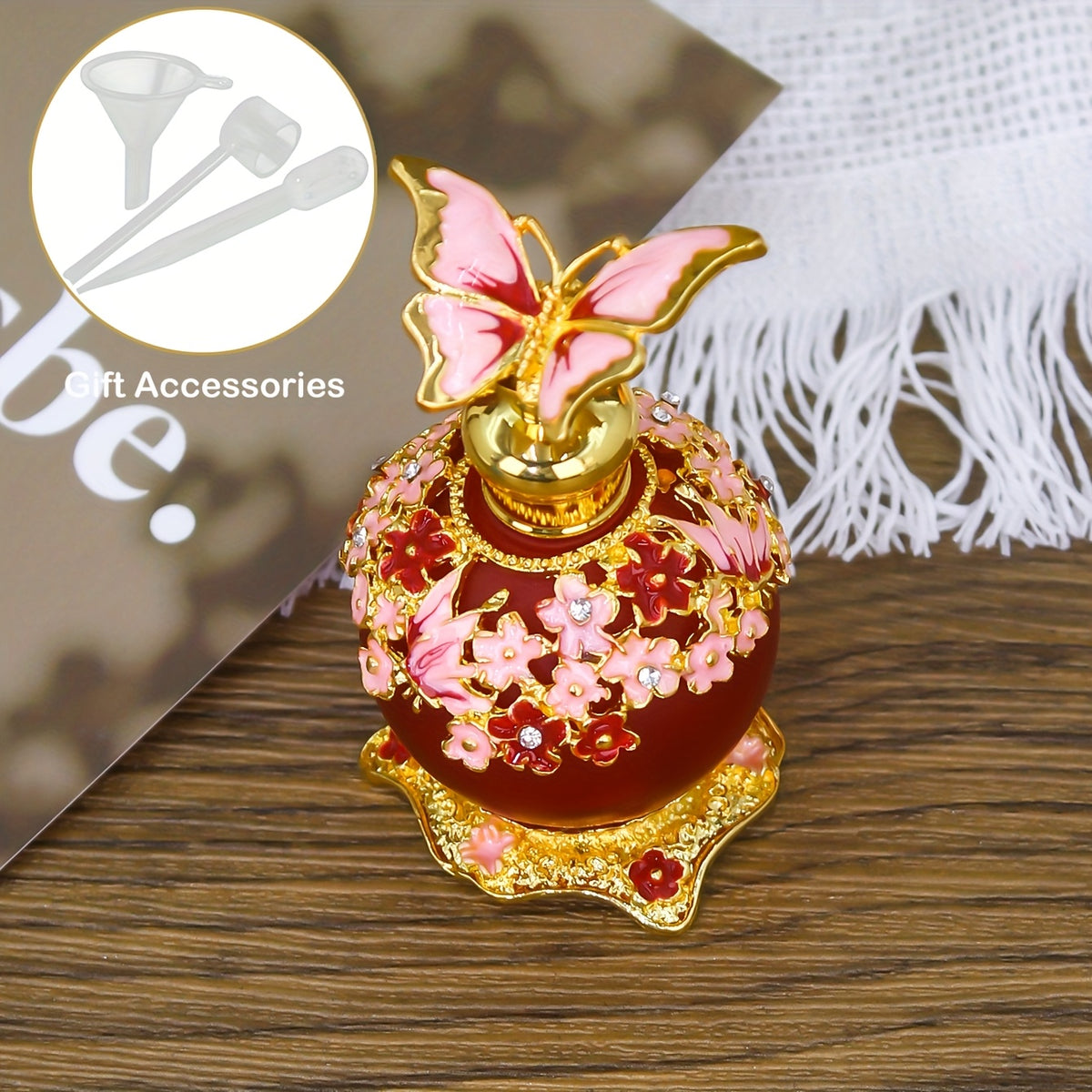 0.85oz Vintage Color Butterfly Bottle, Portable Personal Care Essential Oil Bottle, Arabic Style, Essential Oil Storage, Travel Perfume Bottle, Refillable Dropper, Exquisite Gift (no Perfume, Only Empty Bottle)+essential Oil Supplement Set