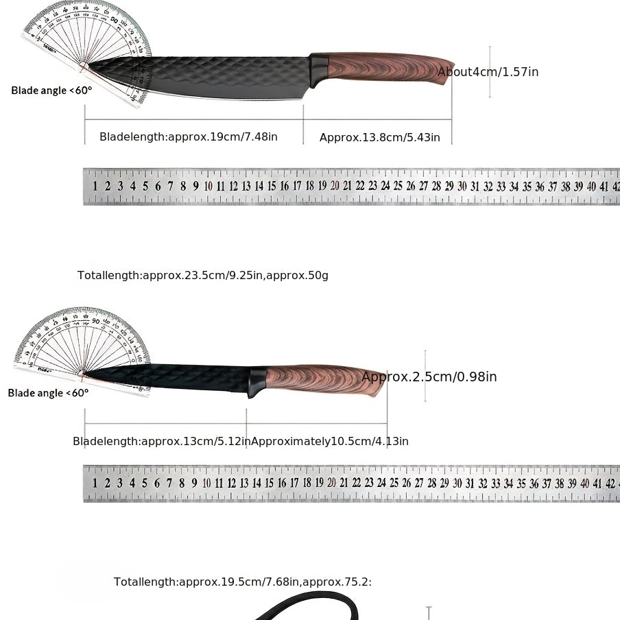Professional 6pcs Kitchen Knives Set, Chef, Cleaver, Slicer, Utility Knife Peeler& Scissors High Carbon Stainless Steel Ultra Sharp with Non-Stick Ergonomic Wood Handle Cooking Chef Knife Set for Home Travel Vegetable, Meat, Fruit Gift Box