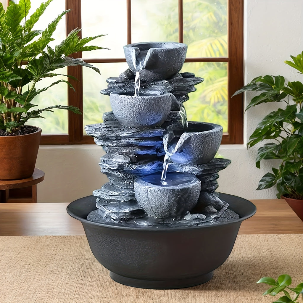 1pc Resin Tabletop Fountain, Indoor Waterfall Fountains with LED Light - Plug, Realistic Rock Design for Soothing Ambiance in Bedrooms, Living Rooms, Offices Or Meditation Spaces