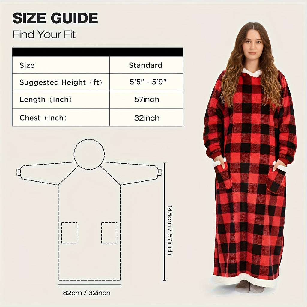 1pc Oversized Blanket Sportswear Super Soft And Warm Winter Giant Adult Wearable Blanket Hooded Jacket, Thick And Warm Hoodie Jacket Ultra Long Wearable Blanket Women'S Men'S Pocket Lazy Dress