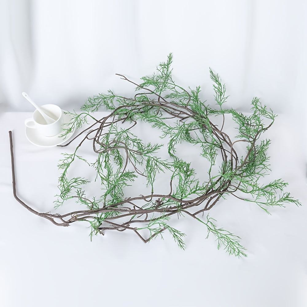 Artificial Trailing Greenery Vine, 62.99-Inch Plastic Hanging Plant with Fine Fern-Like Foliage and Branching Stems for Home Office and Shelf Decor
