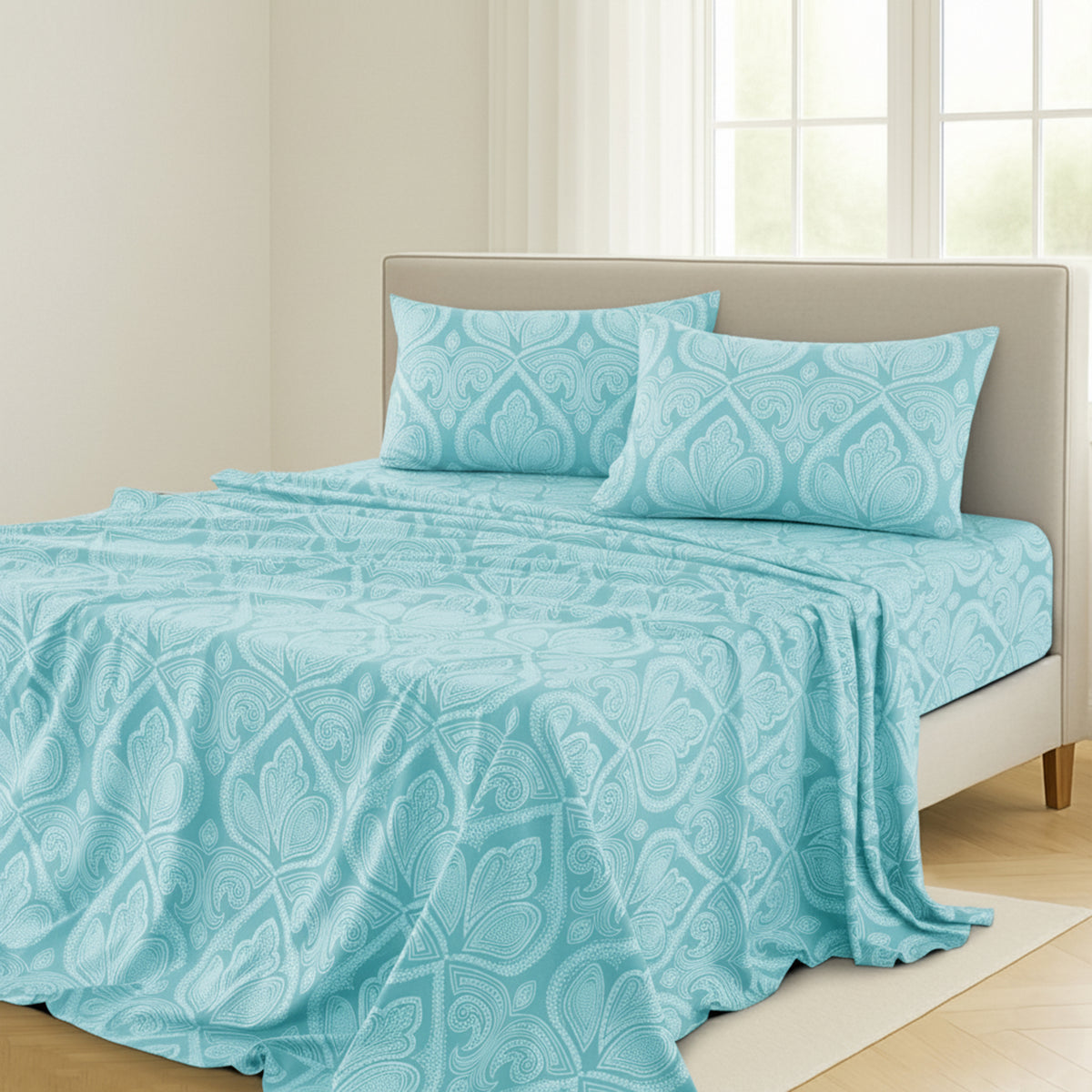 LUX Decor Paisley Bed Sheet Set, 3/4 PCs Soft 100% polyester Wrinkle Free Sheets – Luxurious Printed Bed Sheets with Deep Pocket Fitted Sheet & Pillowcases – Available in 6 Sizes & Multiple Colors