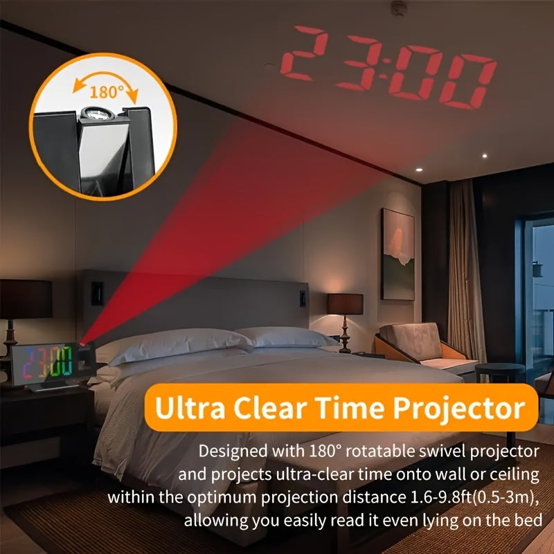 Multi-function Digital Projection Alarm Clock - 180° Rotation, Temperature Display, Adjustable Brightness, Night Mode, Snooze Function - USB Powered LED Clock for Bedroom And Living Room Decoration
