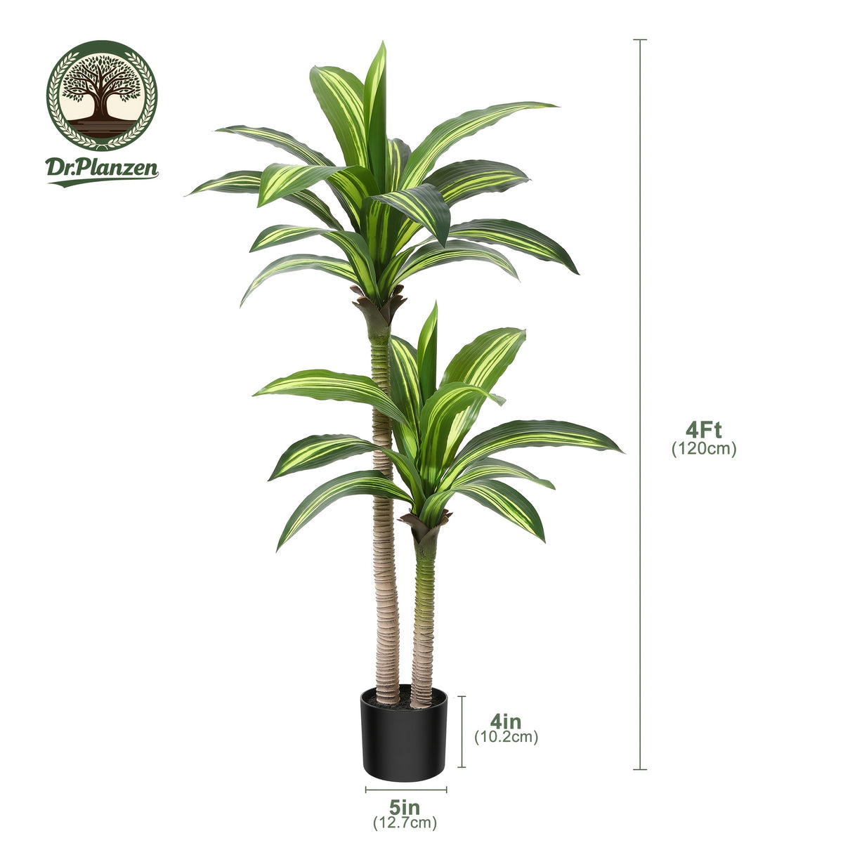 4ft/5ft/6ft Artificial Dracaena Tree in Pot - Realistic Faux Plastic Tropical Floor Plant with Easy Assembly, All-Season Indoor/Outdoor Decor for Home Office Living Room Porch, Housewarming Gift (Includes Container), Best for Christmas, Perfect for Thanks