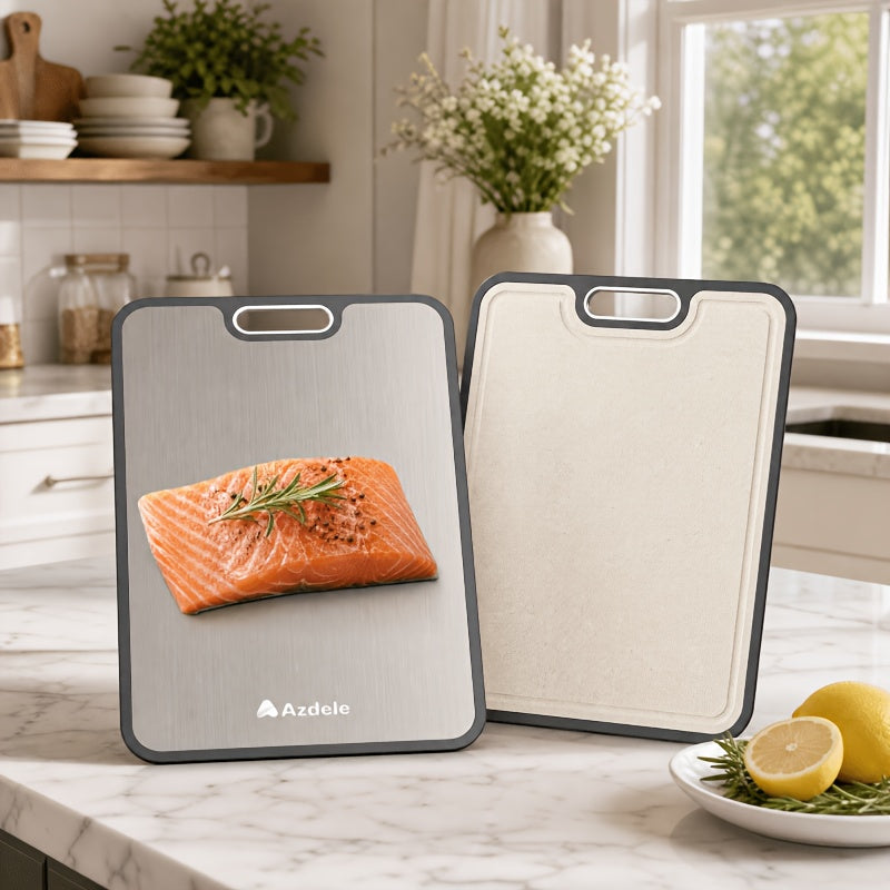 Kitchen Titanium Cutting Board, Double-Sided Food-Grade Cutting Board, Pure Titanium And Wheat Straw PP, Easy to Clean, Large Size 17" X 11.5"