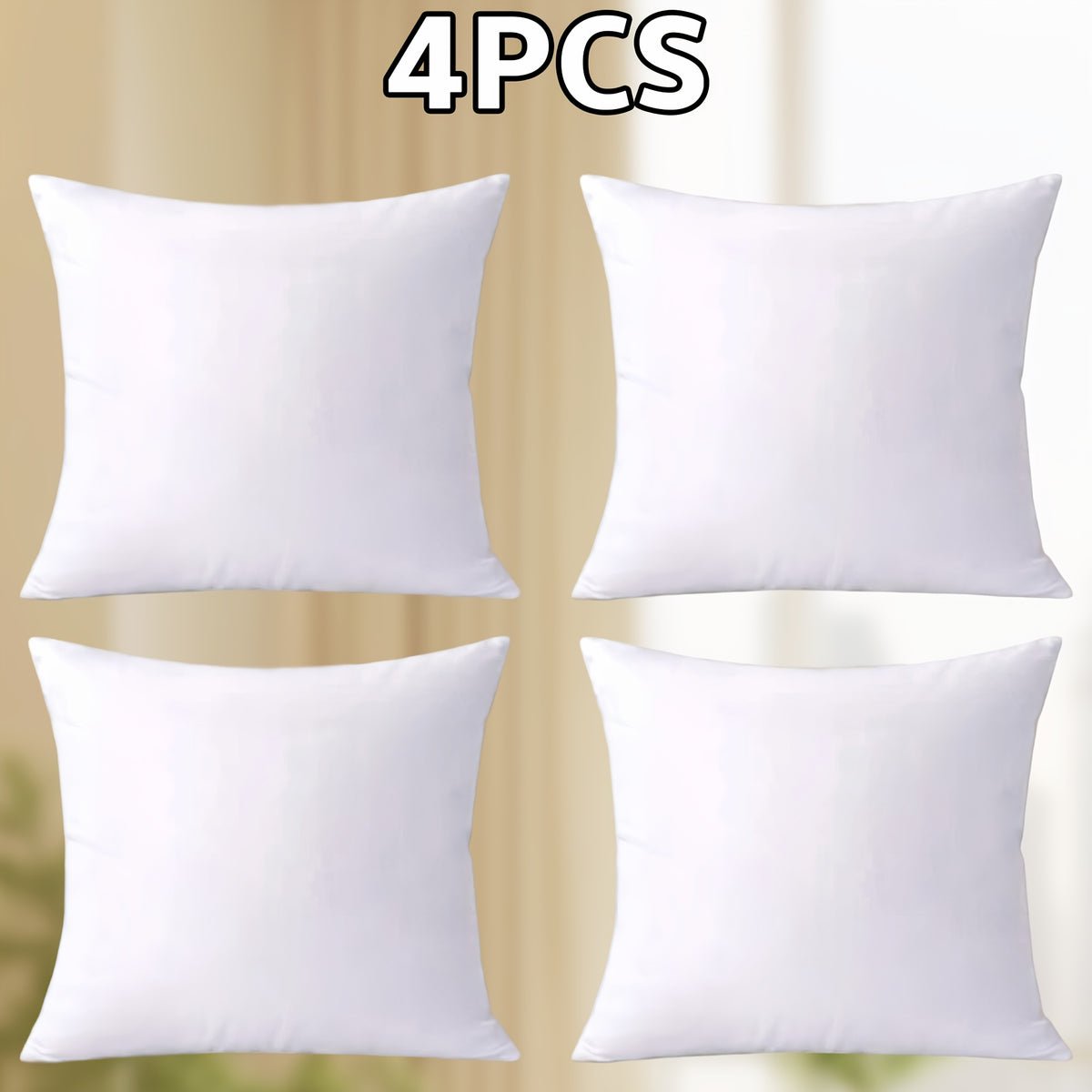 4pcs High Quality Fluffy Square Pillow Cores With Zipper - Plump Stuffer Cushion Inserts, Ideal For Sofa, Bed & Patio Cushion Fillings, Perfect For Outdoor/Indoor.Easy To Clean, 5 Sizes Are Available, Machine Washable.Great Family Gift Choice