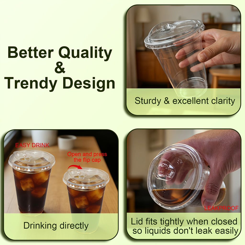 [100pcs]Clear Plastic Mug with Slanted Lid - Disposable Iced Coffee Cup, Smoothie & Cold Drink Storage Container - PET Crystal Party Mug - Perfect Choice for Mother's Day, Halloween, Christmas, Thanksgiving, Small Parties And Family Gatherings