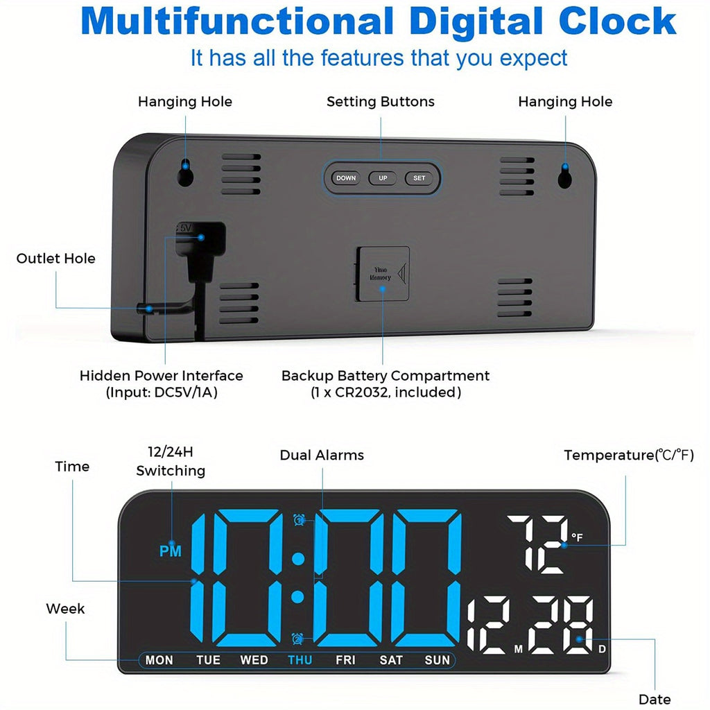 14.6"/9.5" LED Digital Alarm Clock - Large Display Desk & Wall Clock with Date, Week, Temp, Auto Brightness Dimmer, Remote Controll, Modern Clock for Home & Office Decor, Great Father's Day Gift for Dad, Seniors & Elderly