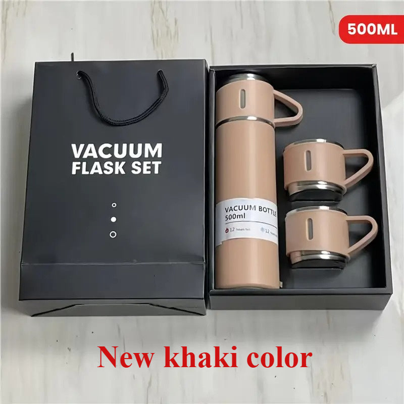 4pcs Per Set, Including 3 Small Cups+1 Water Cup, Insulated Cup Set, Stainless Steel Bottle 500Ml/ 16.9Oz Insulated, Perfect for Hot And Cold Drink, Perfect for Business And School Three Lid Portable Fashion Spot Business Event Gift Set Stainless