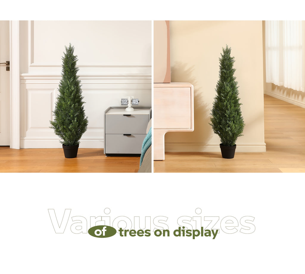 Outdoor Artificial Topiary Cedar Tree - 1pc/2pcs Fake UV Rated Potted Plants - 3/4/5FT Faux Pine Bushes And Shrubs For Front Porch Home Office Decor