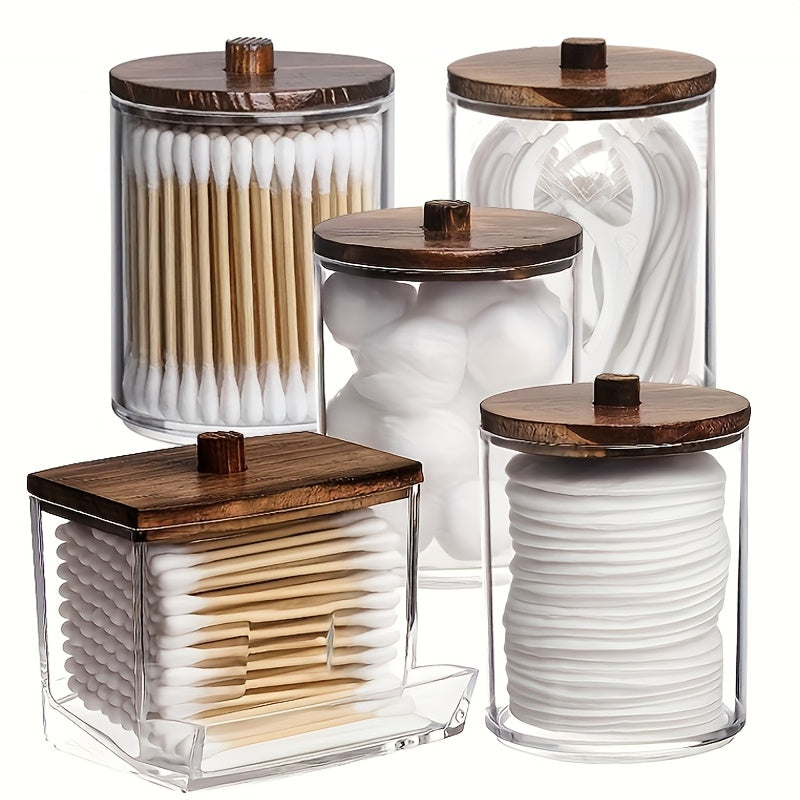 3/4/5 Cotton Swab Box Dispenser, Clear Wooden Lid Pill Bottle Container with Lid, Toilet Bathroom Jar, Cotton Ball Cosmetic Case, Cotton Swab, Floss, Bathroom Additions, Bathroom Storage & Organizing