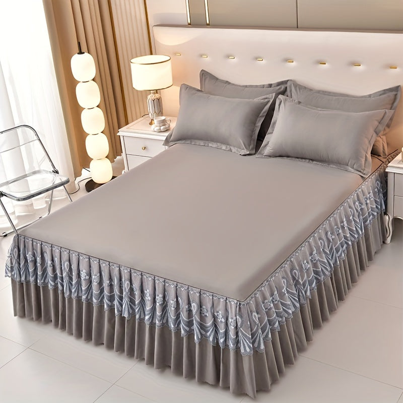 3pcs Macrame Bed Skirt Set (Bed Skirt *1+ Pillowcase*2, Without Core), Solid Color Double Layer Lace Bed Skirt All Seasons Universal Non-Slip Bedding