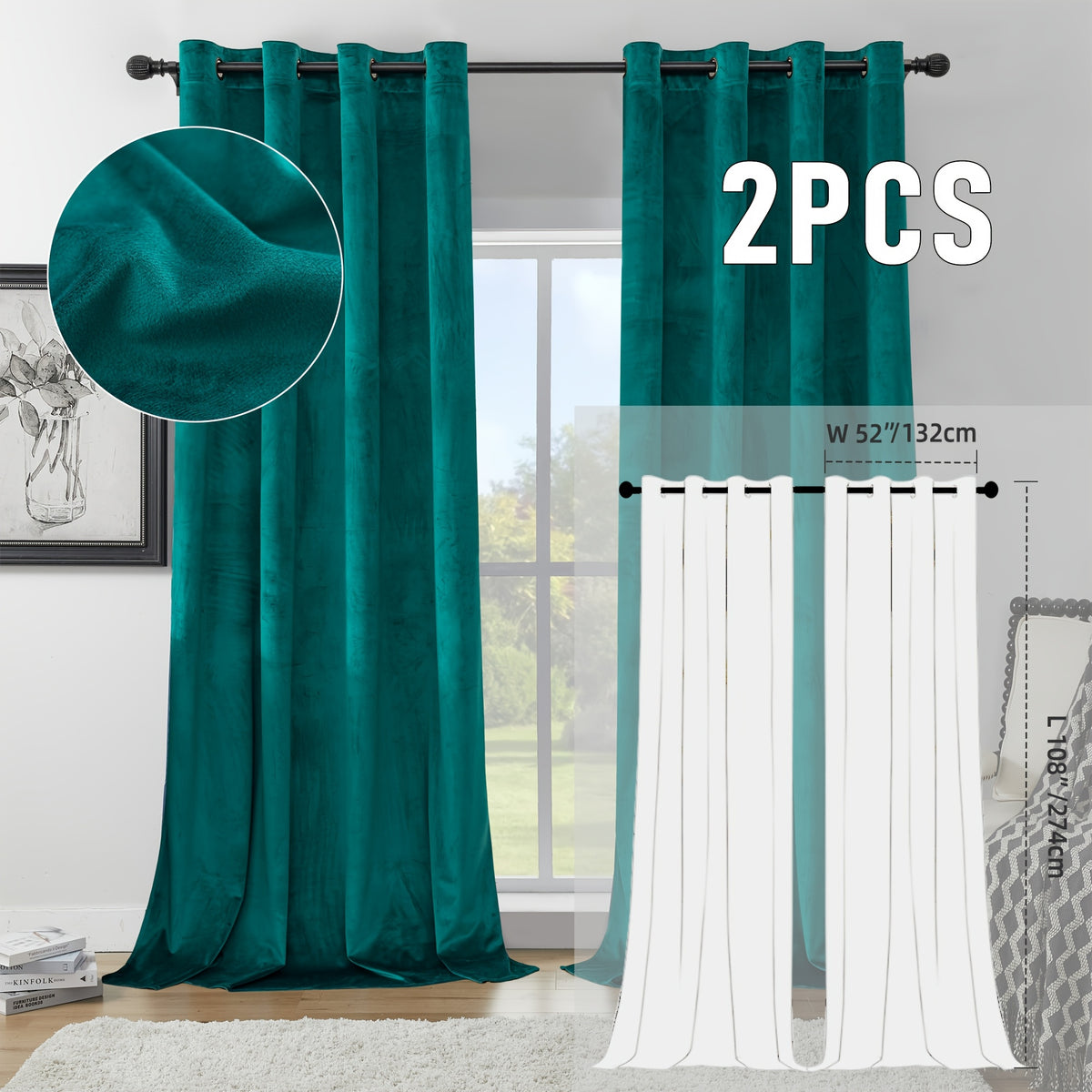 2pcs Velvet Room Darkening Curtains | Vintage Soundproof and Thermal Insulated, Elegant Soft Velvet Grommet Top Curtains for Living Room and Bedroom, Unlined, Solid Color, Fashionable Valentine'S Day Décor