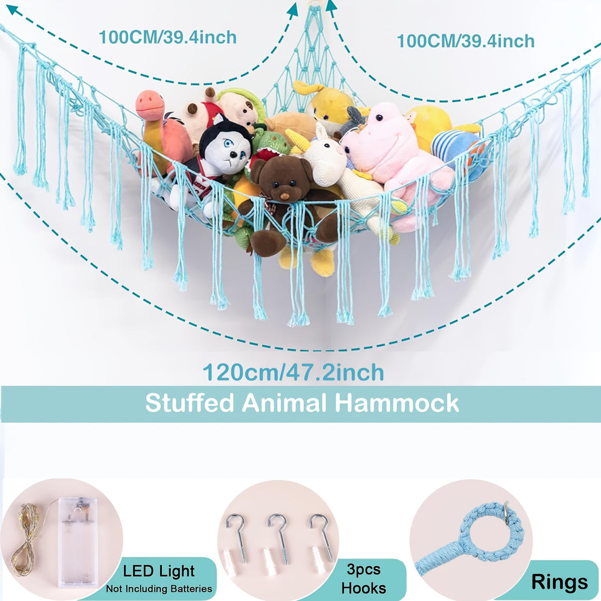 Four Colors Stuffed Animal Storage Storage with Light - Jumbo Doll Corner Stuff Animals Organizer Decorations - Cute Hanging Plushie Net Youngsters Nursery Bedroom Room Decor, Halloween, Christmas And Easter Gifts