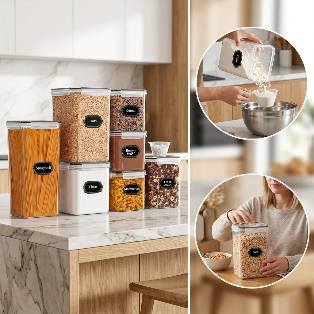 Skroam Large Airtight Food Storage Containers With Lids, 10 Pack Cereal Containers Storage Set - BPA Free Pantry Organizers And Storage For Flour, Sugar & Rice With Measuring Cup, Labels & Marker