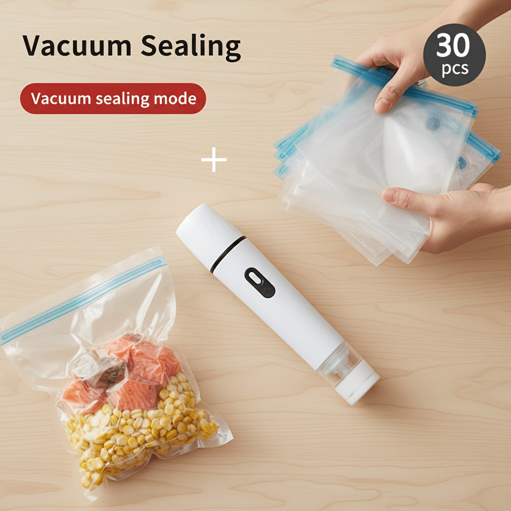 Handheld Vacuum Sealer with 15 or 30 Food Storage Bags, Portable Vacuum Sealing Machine for Home Kitchen Meal Prep and Everyday Food Organization
