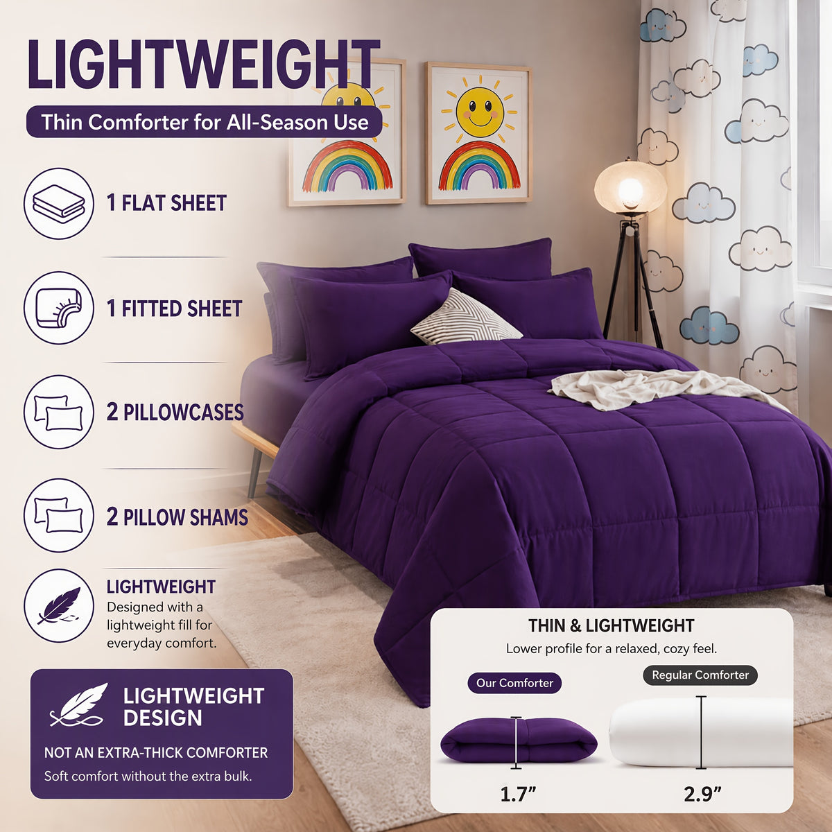 Cosybay 7pcs Luxury Color Bed Comforter Sets, Bedding Comforter Sets Queen Size, 4 Pillowcases, King Size Comforter Sets, Flat Sheet, Bedding Sheet, Quilt Set, Home Bedroom & Hotel & School & Travel & Outdoor, Valentine's Day Bed In A Bag, Kid's Bed