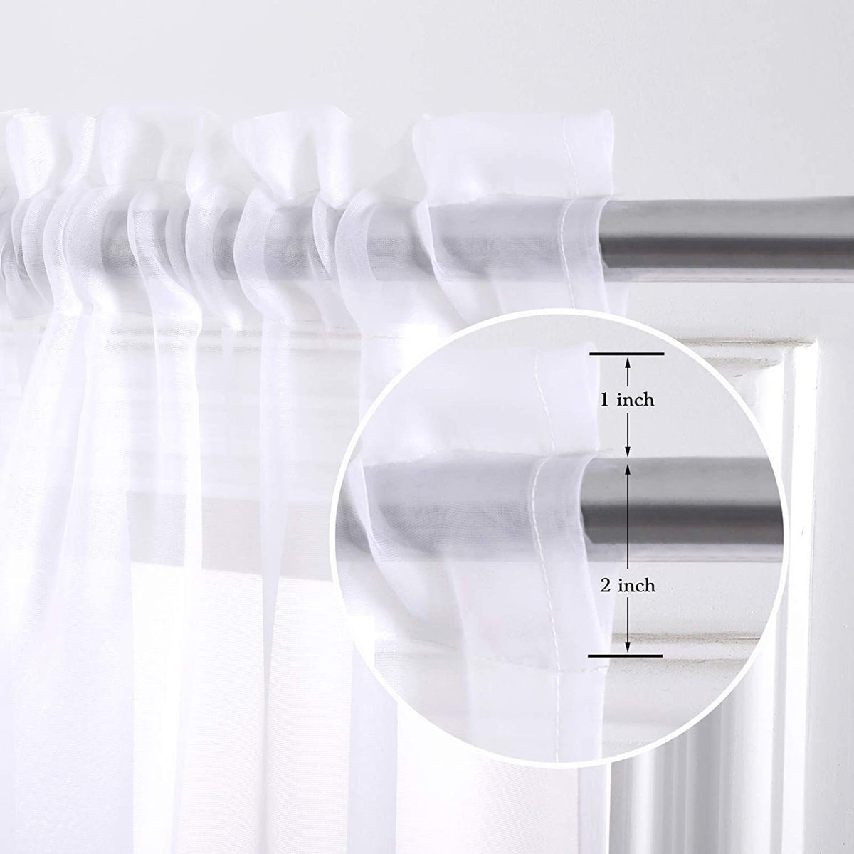 Rod Pocket Sheer Curtains, 2 Polyester Light-Filtering Window Panels in Multiple Colors and Sizes for Living Room Bedroom and Dining Room Decor