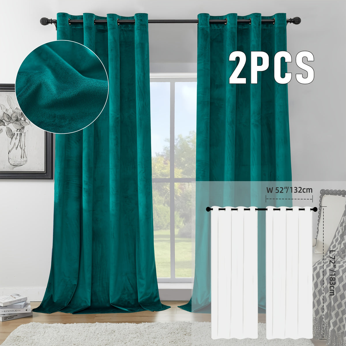 2pcs Velvet Room Darkening Curtains | Vintage Soundproof and Thermal Insulated, Elegant Soft Velvet Grommet Top Curtains for Living Room and Bedroom, Unlined, Solid Color, Fashionable Valentine'S Day Décor