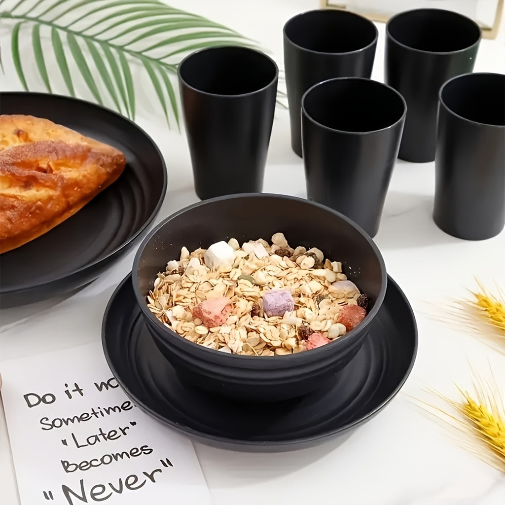 32/16pcs Dinnerware Set Made from Wheat Straw, Designed for 8 Or 4 People, Includes Kitchen Additions, Unbreakable Modern Plates, Dessert Plates, Bowls, And Cups. Safe for Dishwasher And Microwave, Lightweight for Camping And Daily Use