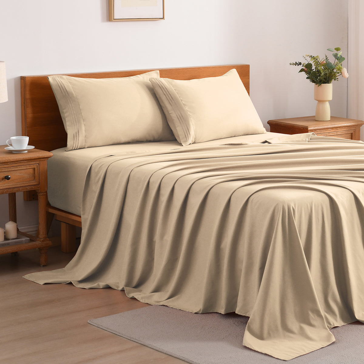 3/4-Piece Cooling Bed Sheet Set, Soft & Breathable Bedding with 18-Inch Deep Pocket, Hotel Luxury Sheets for Summer