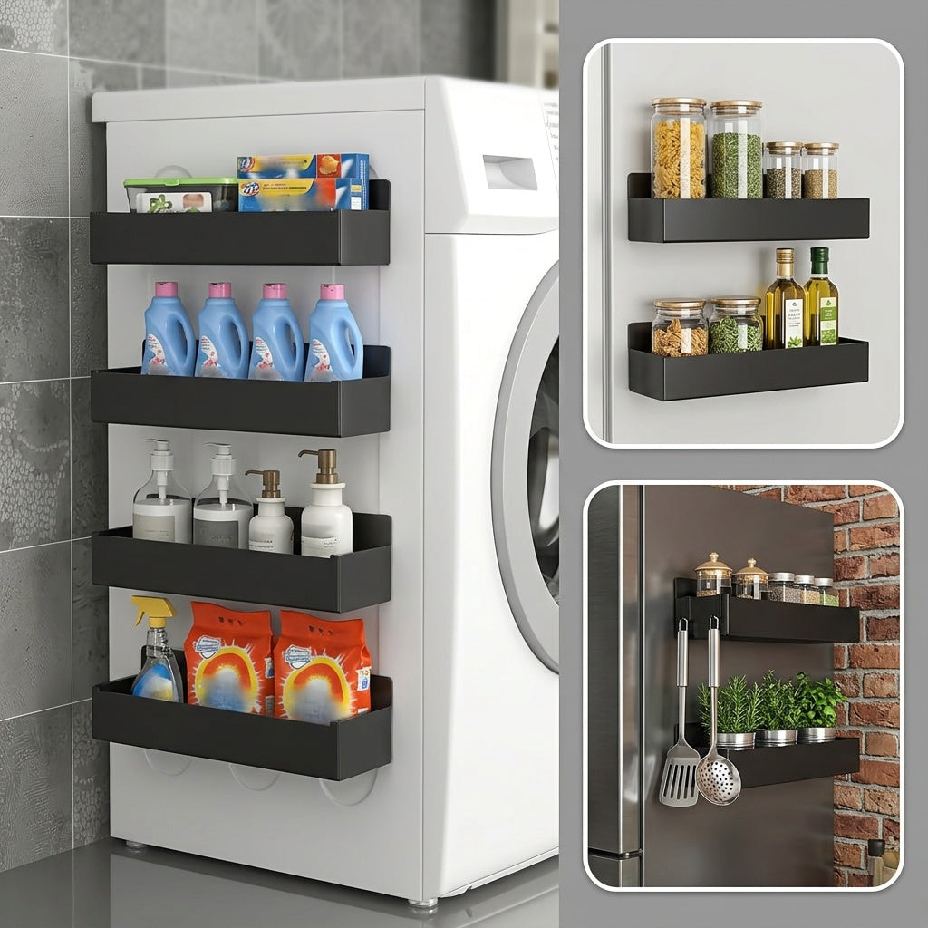 2/4 Movable Metal Refrigerator Magnetic Storage Rack, Multi-purpose Kitchen Bathroom Storage Box, Space-saving Multi-functional Organizer, Simple Appearance.