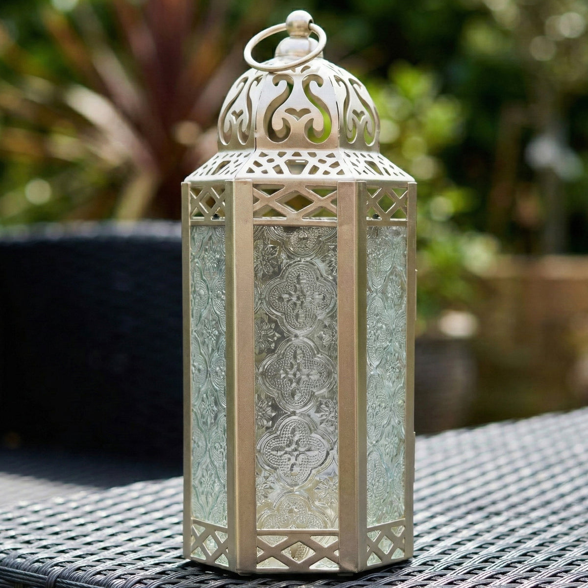 Decorative Moroccan Candle Lantern Holder, Medium, 10.5" Tall