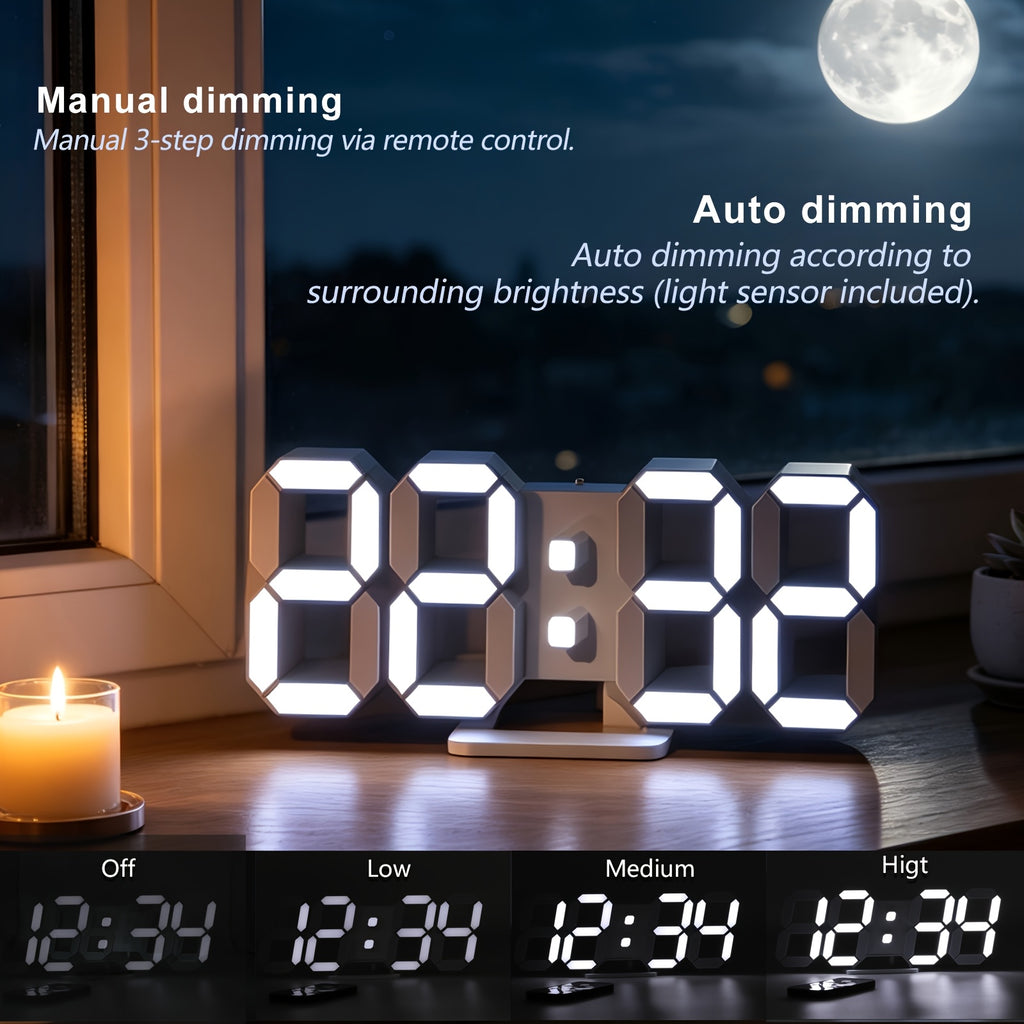 1pc of a 9.7-Inch Digital LED Wall Clock Suitable for Bedrooms, a Large Table Clock with Alarm Features, Remote Control, 12/24-Hour Format, Temperature Display, Dimming Options, And Illuminated Display (White Light)