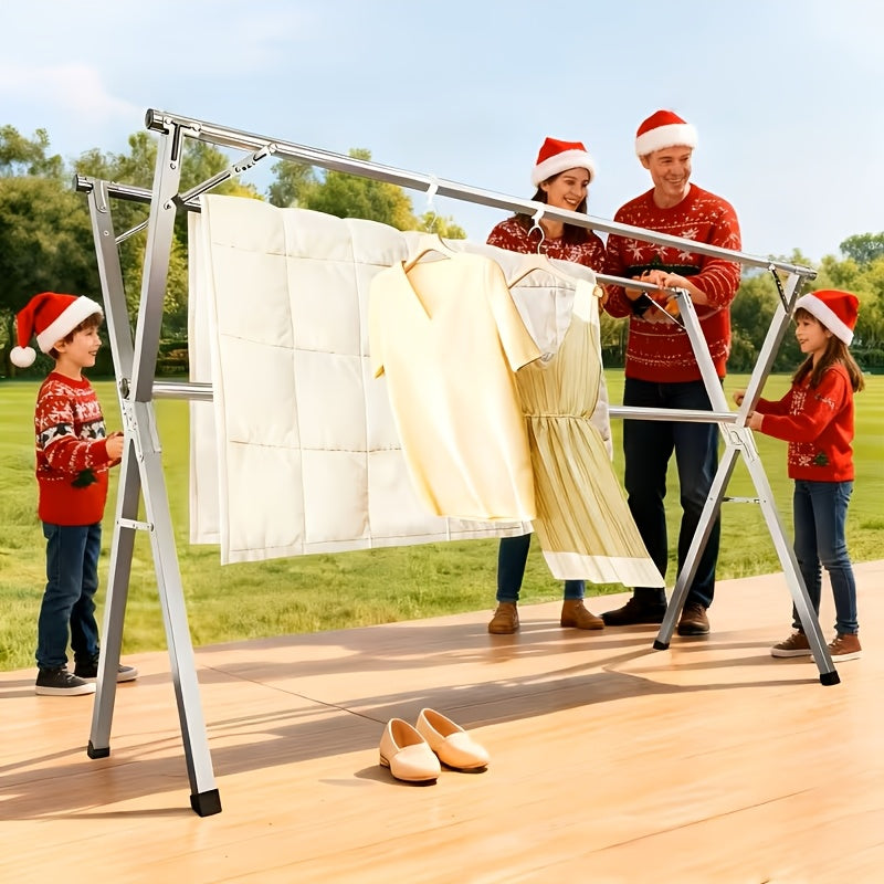 Three-Bar Foldable Clothes Drying Rack, 63", 78.7" & 95'' Retractable Length, Indoor & Outdoor Use, Durable Metal Collapsible Laundry Drying Rack, Heavy Duty Stainless Steel Clothesline Drying Racks, Drying Racks