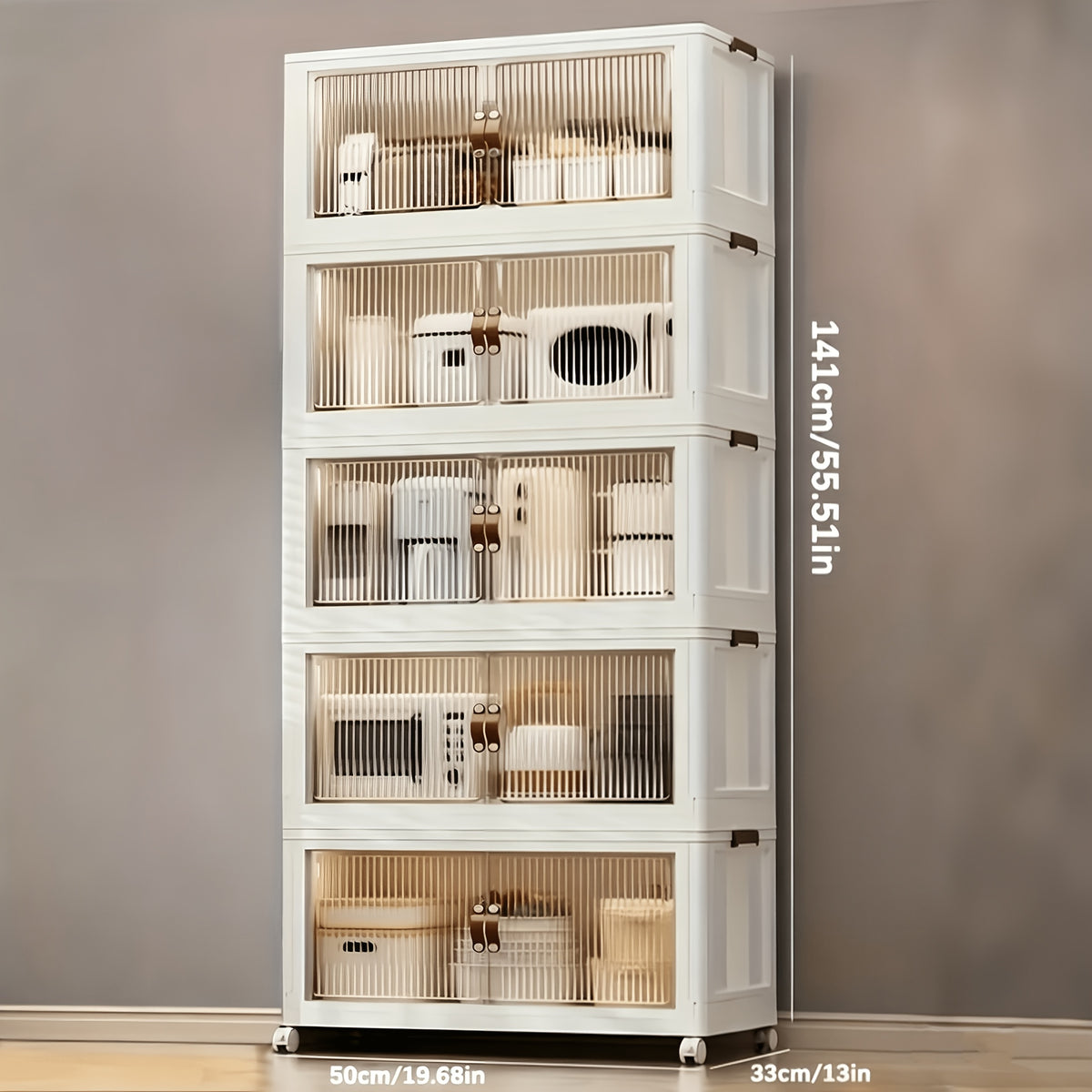 Lidded Storage Bins 2/3/4/5-Tier, Dual-Opening Storage Organizer Box, Large Storage Container with Lid and Wheels, for Storing Books, Kitchen Storage Cabinet, Storage Drawer Unit for Storage and Organization