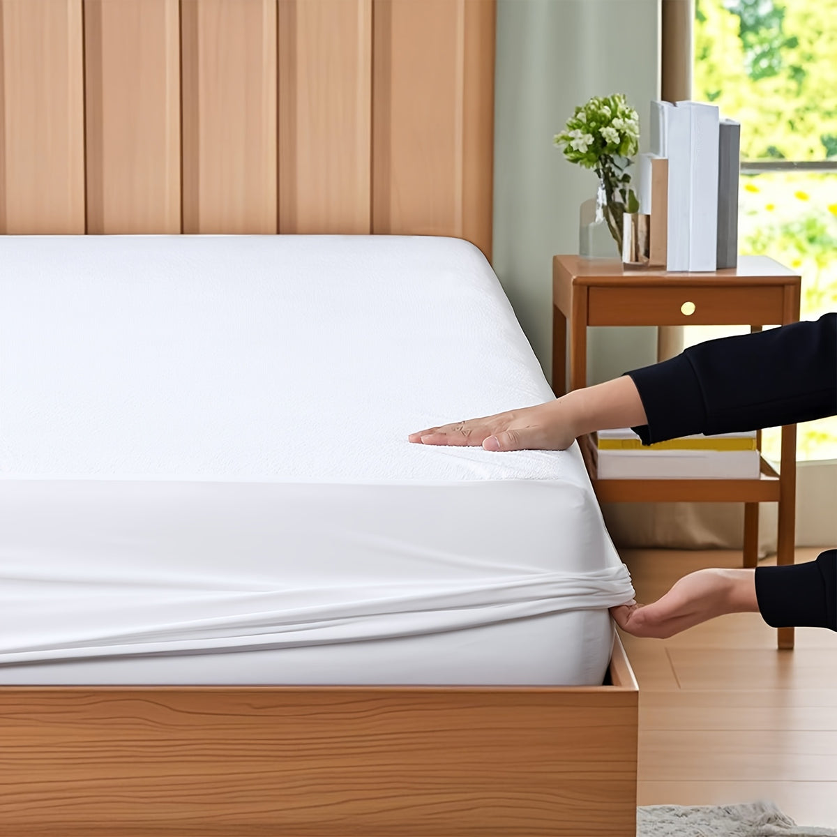 ClevaHome Waterproof Mattress Protector - King Queen Full Twin, Fitted Bed Sheet Only, Ultra Soft And Noiseless Surface, with PU Liner, 18 Inch Deep Pocket, Machine Washable, White, No Printing, Ideal for Bedwetting, Modern Bedroom Decor