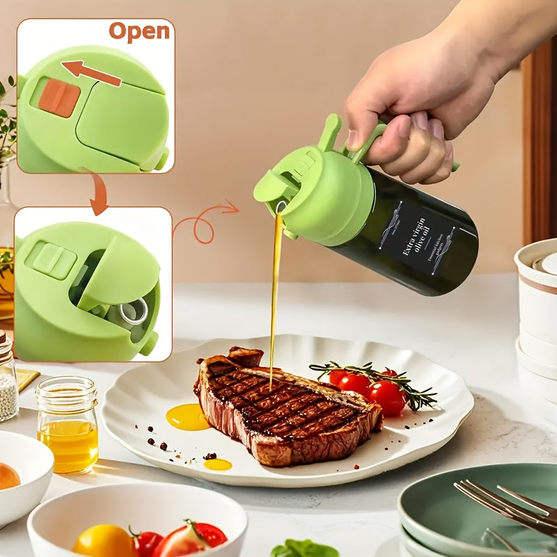2pcs 2-in-1 Premium Kitchen Glass Olive Oil Dropper & Cooking Sprayer | Food Grade, Spill Proof, Automatic Flip Cap - Durable Kitchenware for BBQ, Outdoor & Kitchen Use, Olive Green Or Clear Color Random