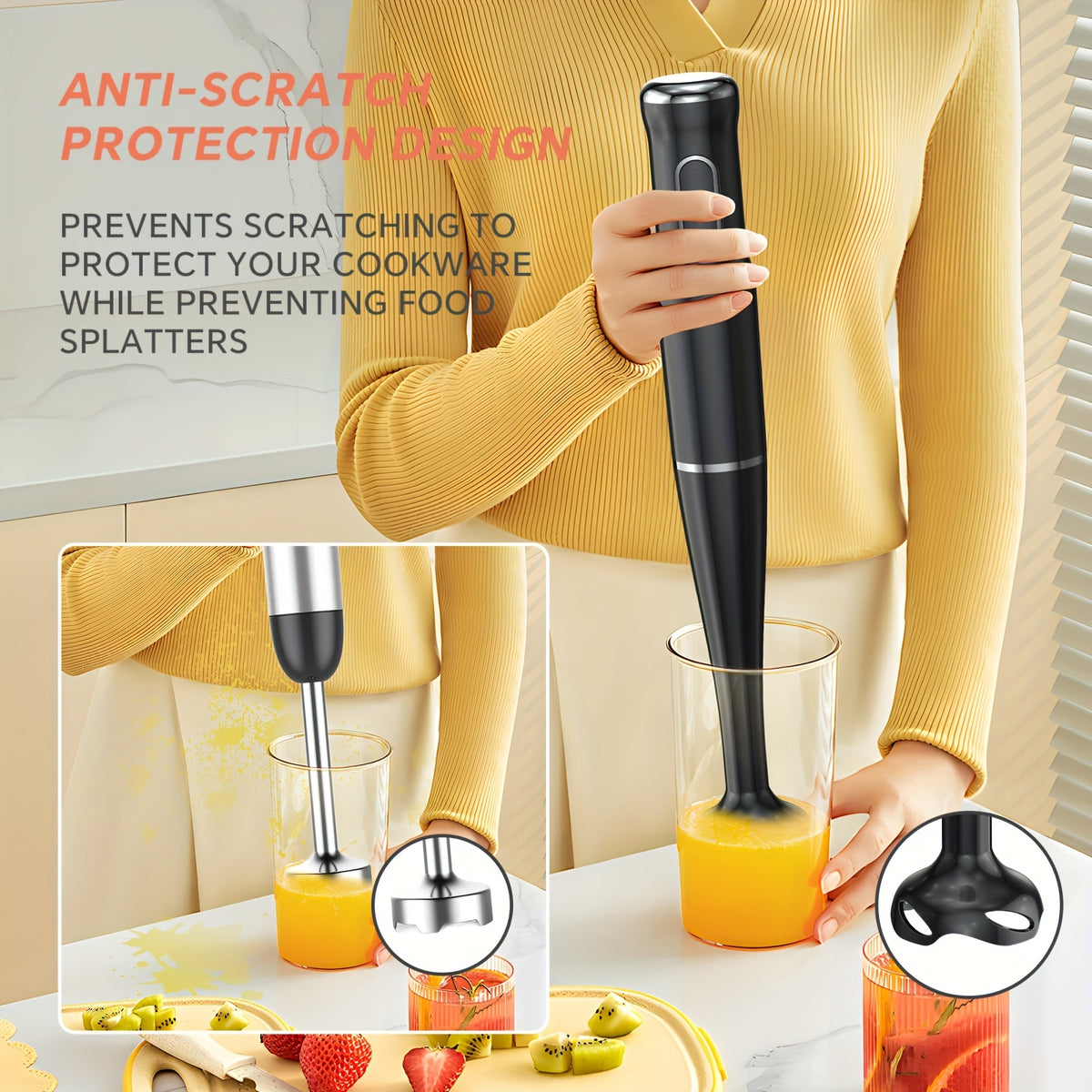 Lalayuan Electric Immersion Blender, Power Handheld Blender, 400W Portable Stick Mixer with 2 Mixing Speeds&Turbo Mode, 304 Stainless Steel Blades, Easy to Grip Speed Corded Hand Mixer, Perfect for Soup Smoothie Puree Food Fruit, with Detachable Base