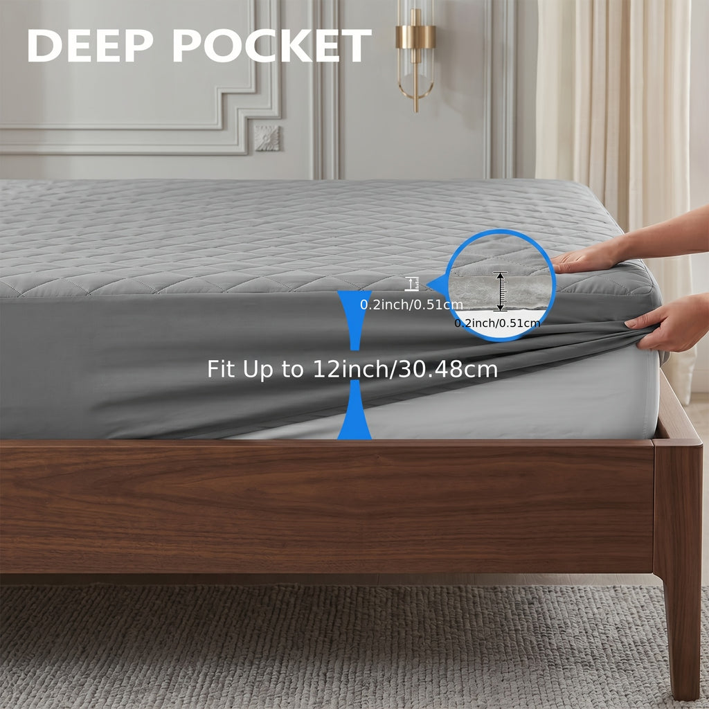 Diamond Quilted Waterproof Mattress Protector, Soft Breathable Deep Pocket Bed Cover in Twin Full Queen King with Optional Side Storage Pocket