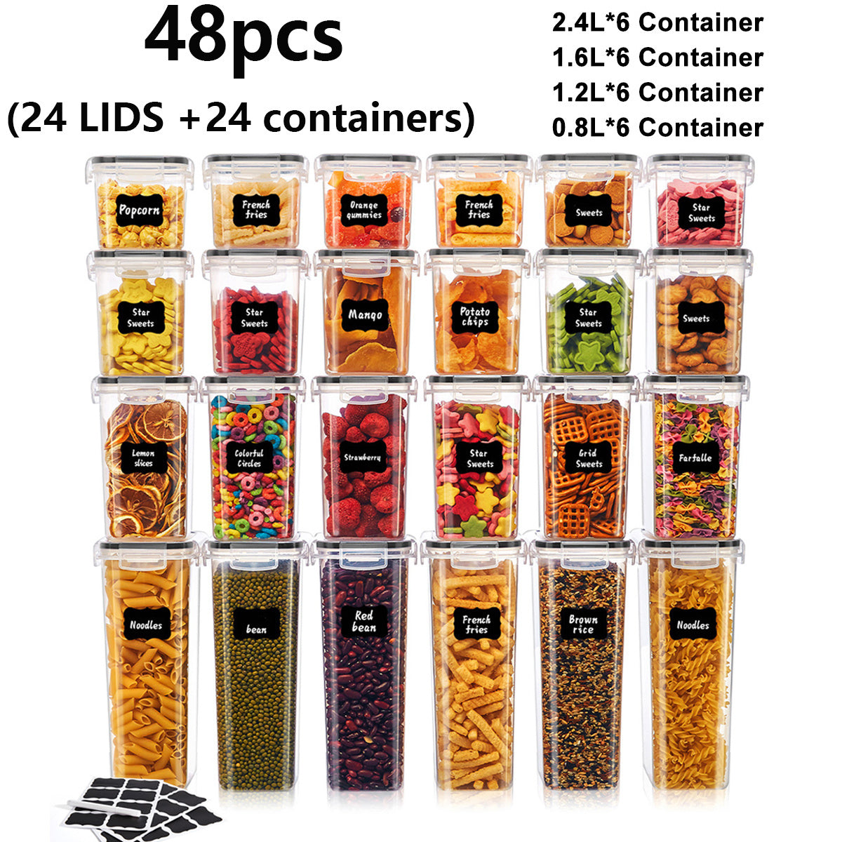 24/30/48/60PCS Airtight RV Stove And Range with Lids - Perfect for Organizing And Storing Kitchen Food Pantries, Grain, Auto Supplies, Accessories, Interior Parts And Accessories, Kitchenware, Kitchen Appliances (12/15/24/30 Lids + Containers).