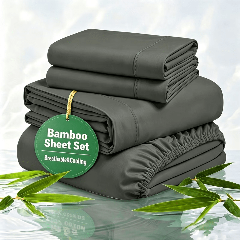 4pcs Bamboo Fiber Sheet Set, 2200 Thread Count Silver Ion Sheet Set, Suitable for Heat-Sensitive Individuals, Cool, Soft And Breathable, 16-18 Inch Deep Pocket Sheets, Suitable for Hotels, Hospitals, Schools, Dormitories, Local Warehouses