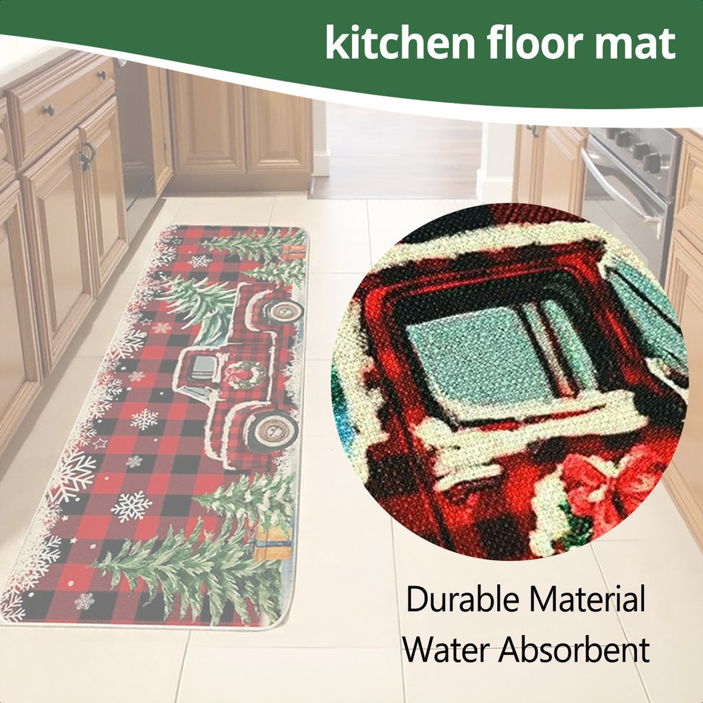 2pcs Christmas Kitchen Floor Mat Set, Christmas Kitchen Rug Set 2pcs Farmhouse Truck Red Buffalo Plaid Christmas Kitchen Decor, Perfect for Kitchen, Home Office, Laundry Room, Bathroom - Timeless Farmhouse Decor, Premium Flange 0.47 Inch Memory Foam Non-S