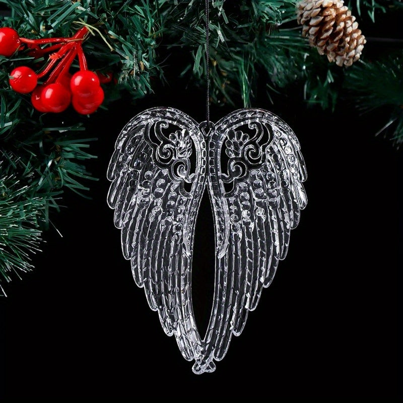 2D Flat, 5pcs Angel Wings Ornament Acrylic Crystal Tree Decorations Transparent Snowflake Ice Strip Bowknot Bird Pendants Accessories Handicraft Christmas Supplies For Home New Year Gift, Vintage Christmas Ornaments, Christmas Decorations Outdoor