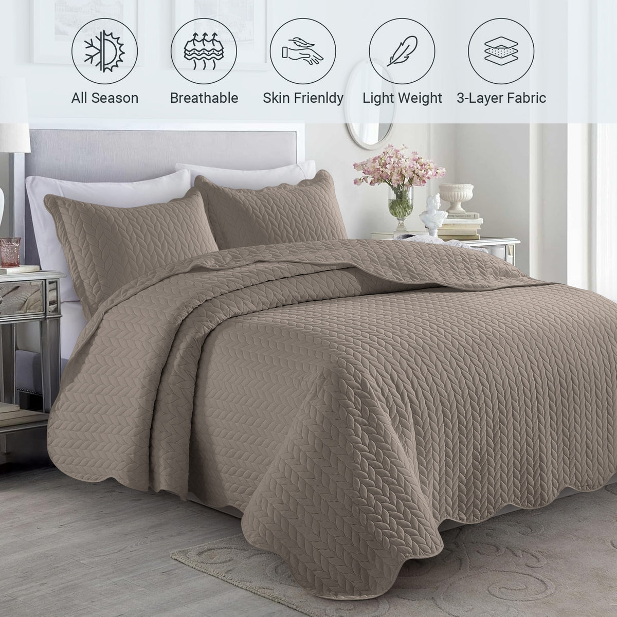 Lightweight Quilted Bedspread – Soft and Breathable Quilt Set, All Season Microfiber Bedding, Modern Style Soft Bedding Set, Twin, Full / Queen, King Sizes, Machine Washable Halloween Christmas